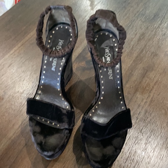 YSL Velvet Wedge Shoe Chocolate - Picture 3 of 4